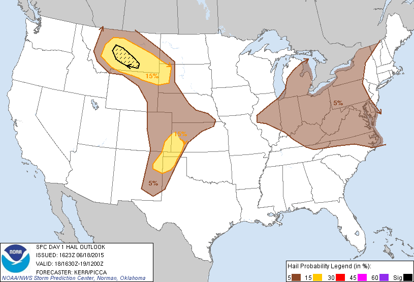 20150618 1630 UTC Day 1 Large Hail Probabilities Graphic