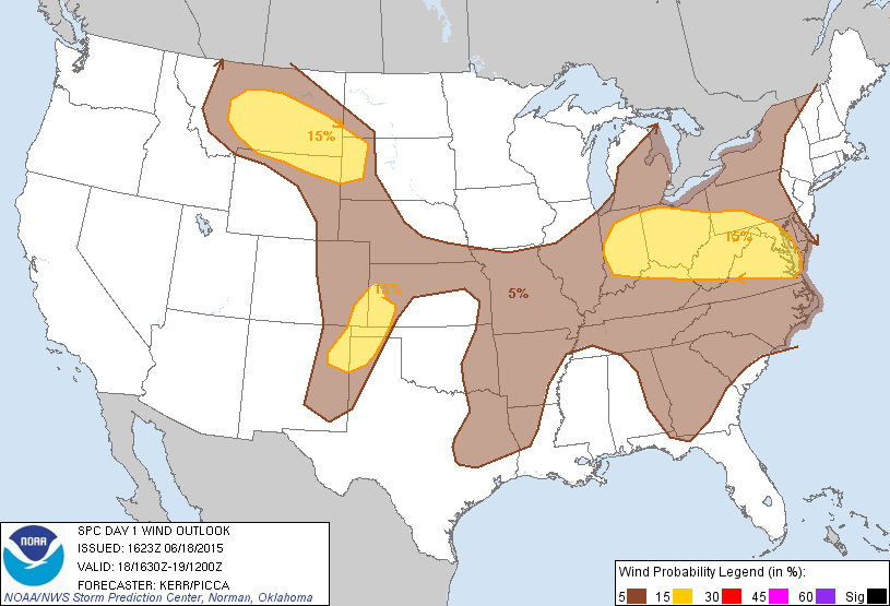 20150618 1630 UTC Day 1 Damaging Wind Probabilities Graphic