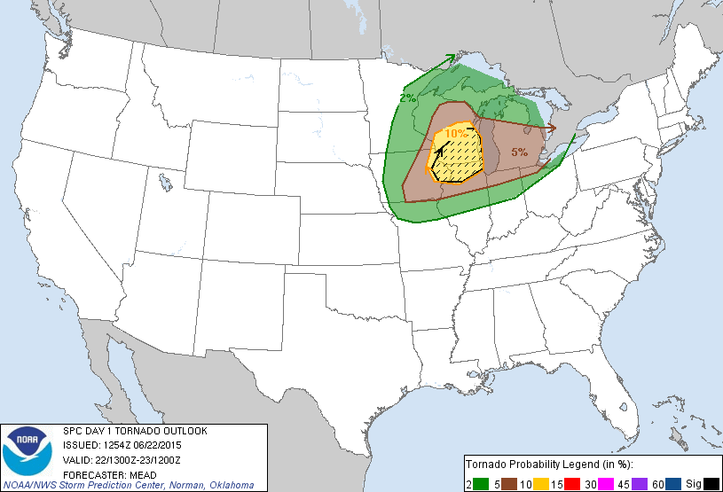 20150622 1300 UTC Day 1 Tornado Probabilities Graphic