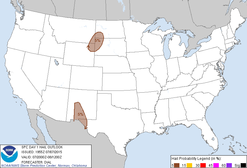 20150707 2000 UTC Day 1 Large Hail Probabilities Graphic