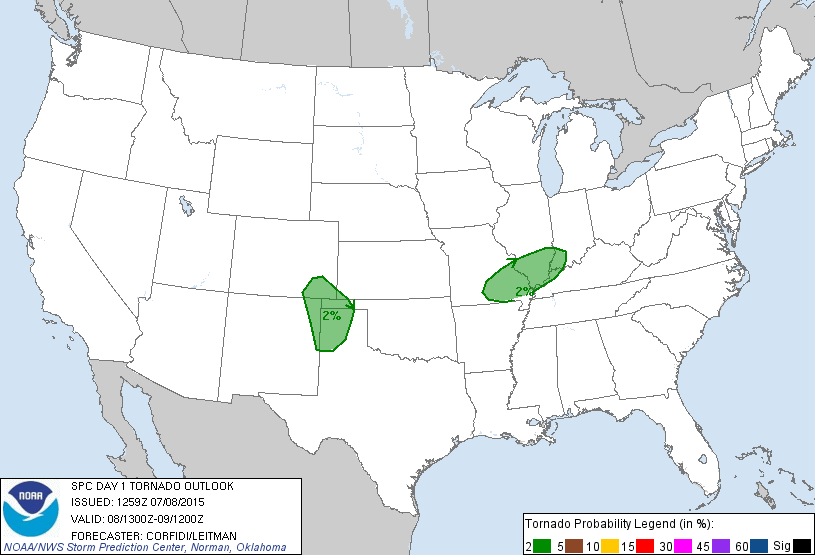 20150708 1300 UTC Day 1 Tornado Probabilities Graphic