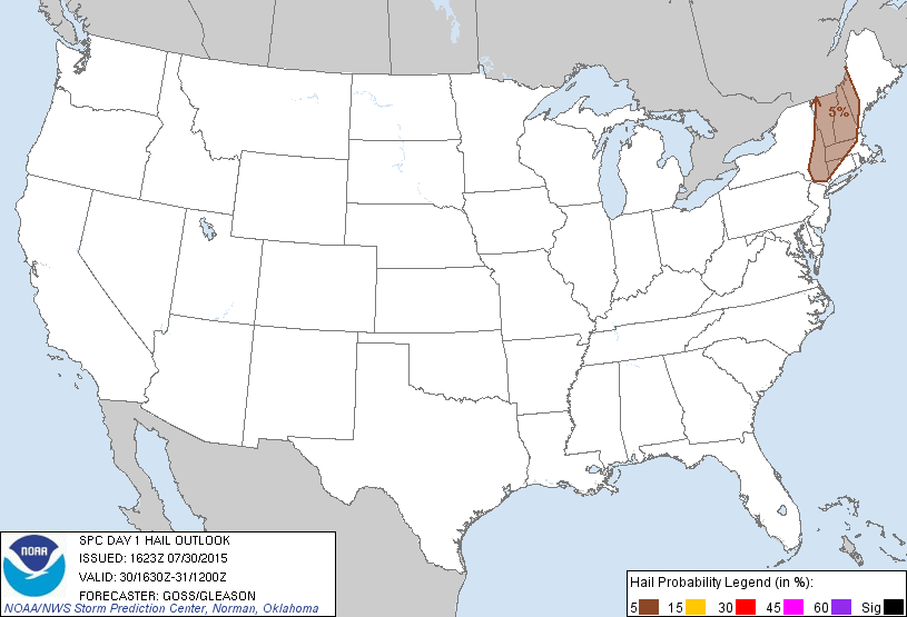 20150730 1630 UTC Day 1 Large Hail Probabilities Graphic