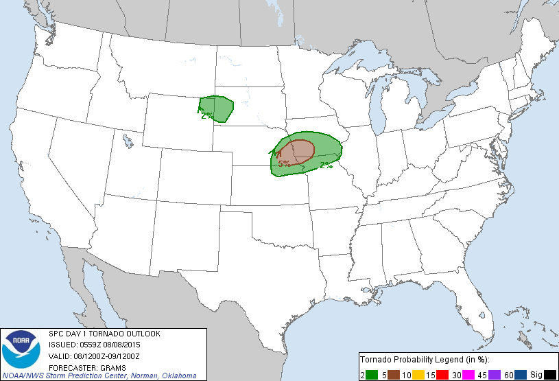 20150808 1200 UTC Day 1 Tornado Probabilities Graphic