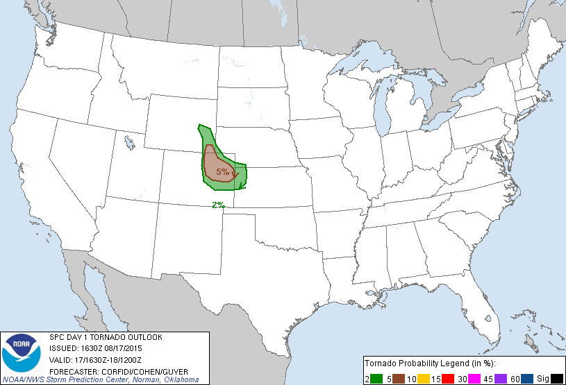 20150817 1630 UTC Day 1 Tornado Probabilities Graphic
