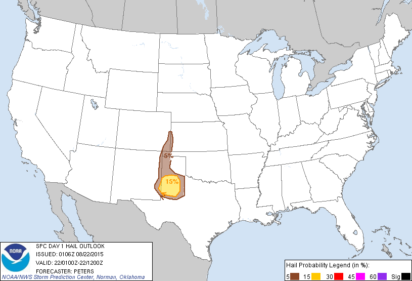 20150822 0100 UTC Day 1 Large Hail Probabilities Graphic