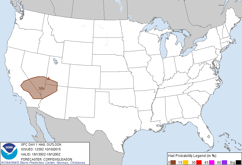 20151018 1300 UTC Day 1 Large Hail Probabilities Graphic