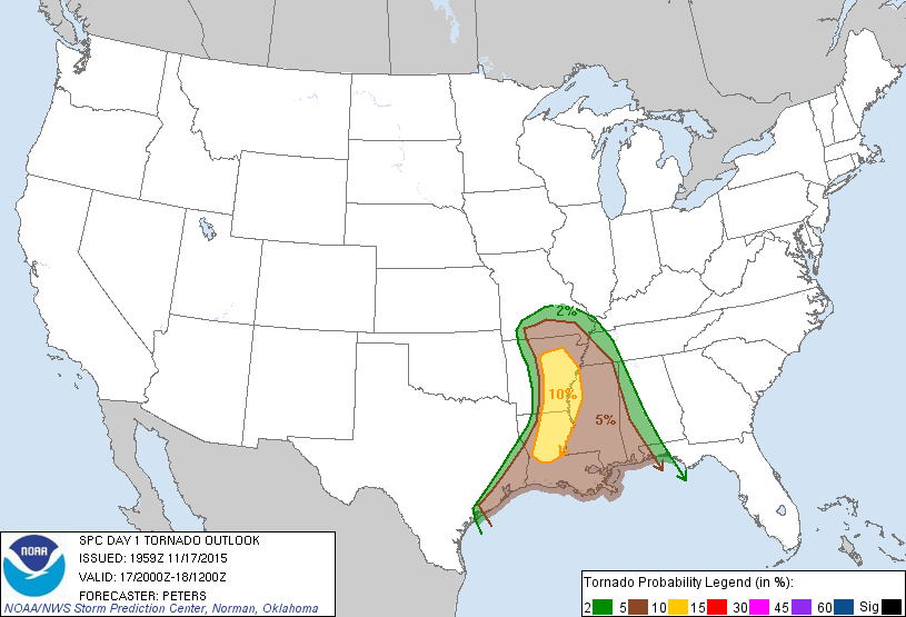 20151117 2000 UTC Day 1 Tornado Probabilities Graphic