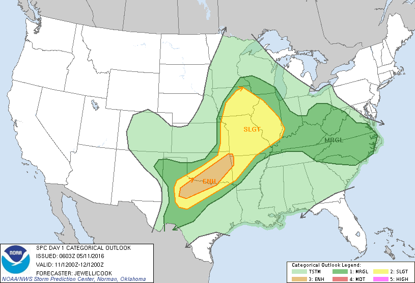 SPC 01:00UTC day 1 forecast for Wed May 2016