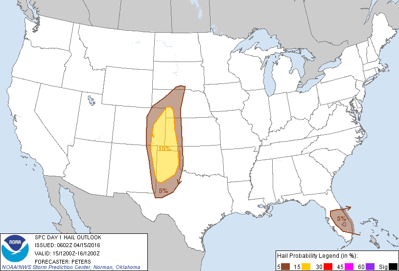 20160415 1200 UTC Day 1 Large Hail Probabilities Graphic