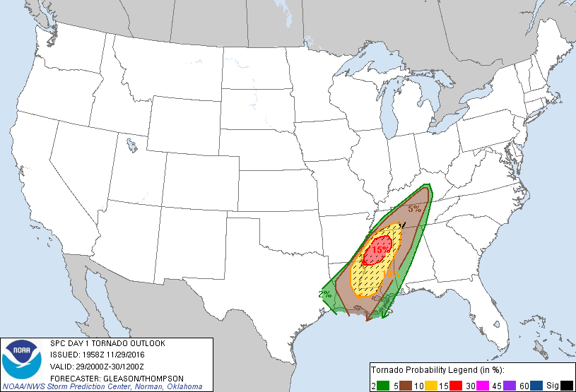 20161129 2000 UTC Day 1 Tornado Probabilities Graphic