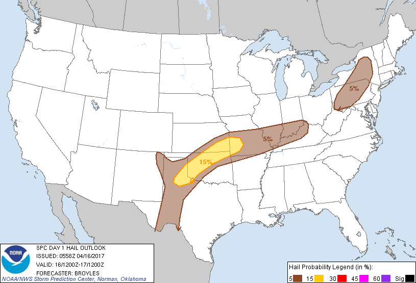 20170416 1200 UTC Day 1 Large Hail Probabilities Graphic