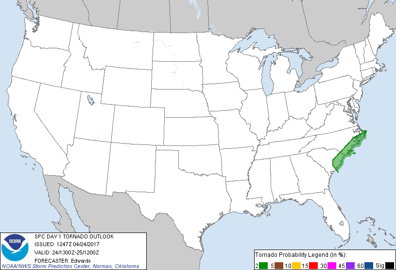 20170424 1300 UTC Day 1 Tornado Probabilities Graphic
