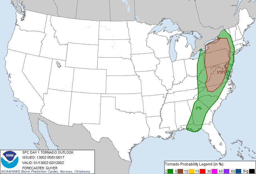 20170501 0000 UTC Day 1 Tornado Probabilities Graphic