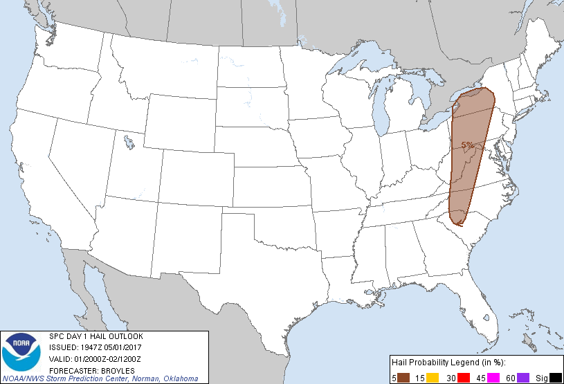 20170501 0000 UTC Day 1 Hail Probabilities Graphic