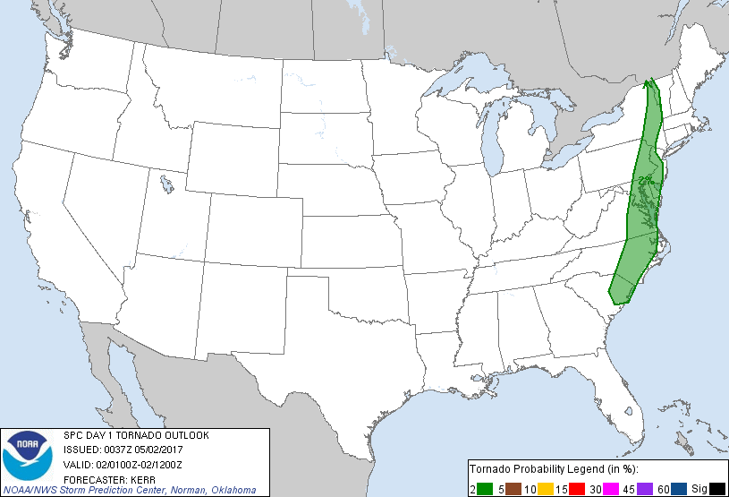 20170502 0100 UTC Day 1 Tornado Probabilities Graphic