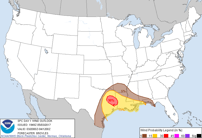 20170503 0000 UTC Day 1 Wind Probabilities Graphic