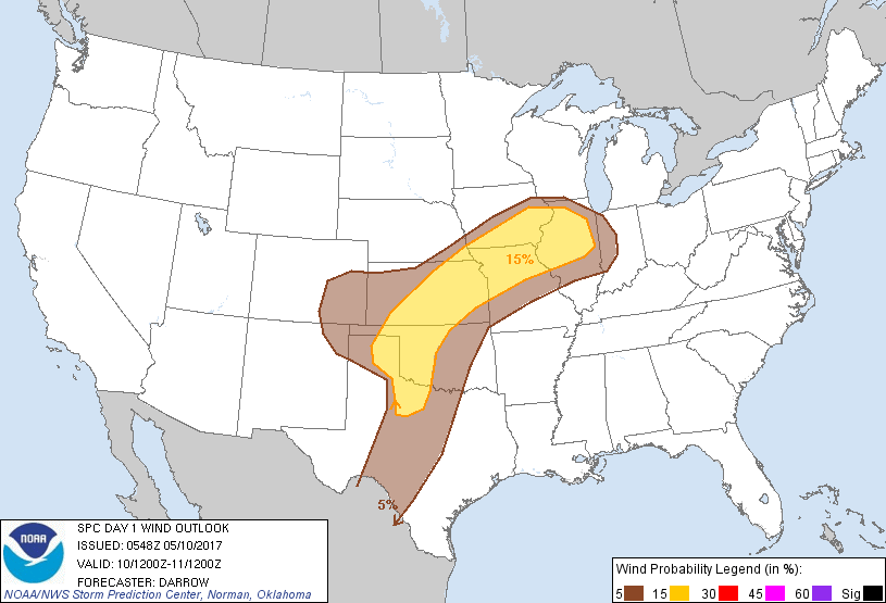 20170510 1200 UTC Day 1 Wind Probabilities Graphic