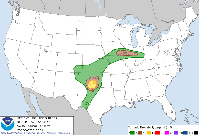 20170510 2000 UTC Day 1 Tornado Probabilities Graphic