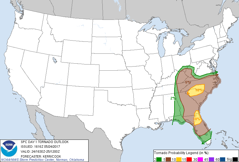 20170524 1630 UTC Day 1 Tornado Probabilities Graphic