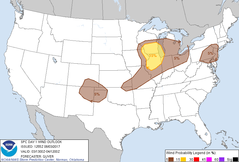 20170803 1300 UTC Day 1 Damaging Wind Probabilities Graphic