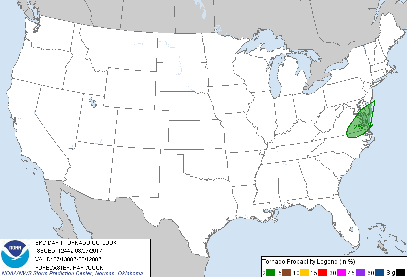 20170807 1300 UTC Day 1 Tornado Probabilities Graphic