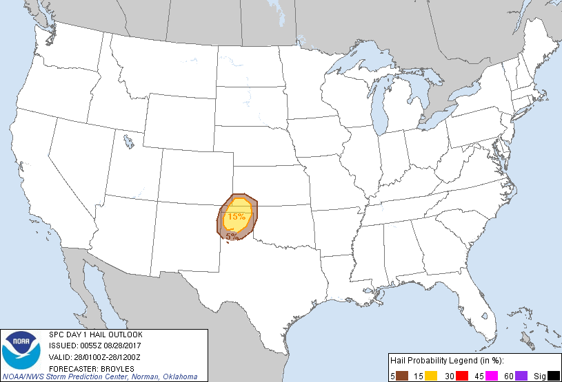 20170828 0100 UTC Day 1 Large Hail Probabilities Graphic