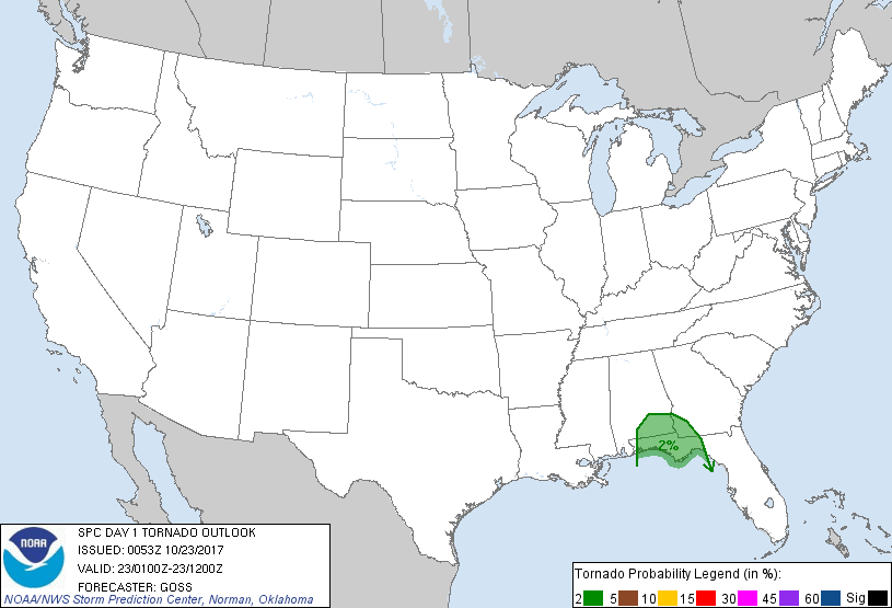 20171023 0100 UTC Day 1 Tornado Probabilities Graphic