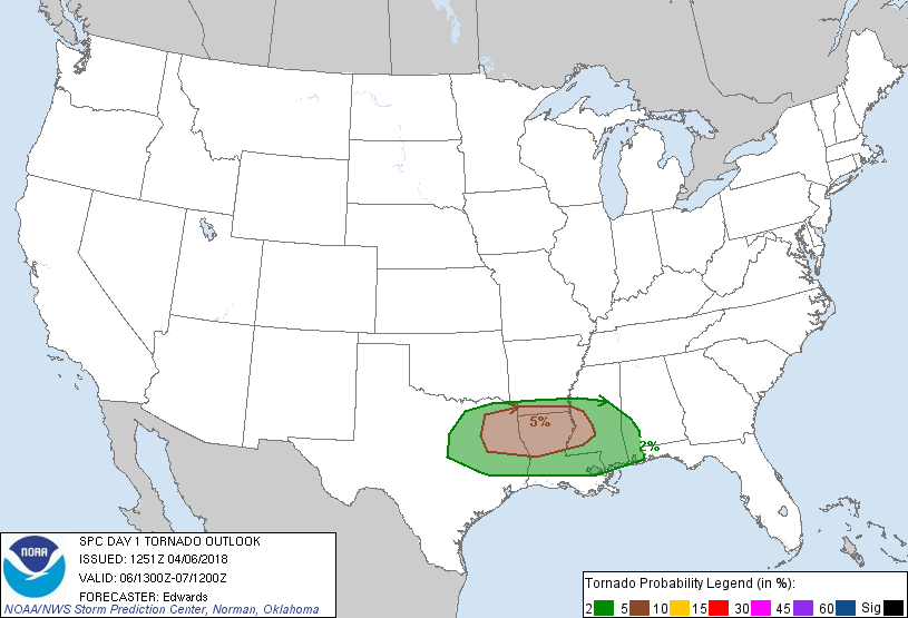 20180406 1300 UTC Day 1 Tornado Probabilities Graphic