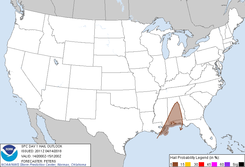 20180414 2000 UTC Day 1 Large Hail Probabilities Graphic