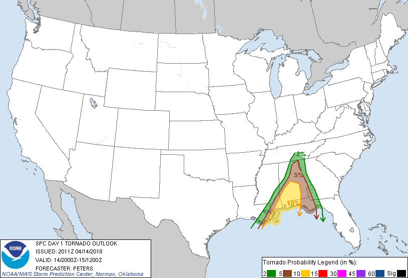 20180414 2000 UTC Day 1 Tornado Probabilities Graphic