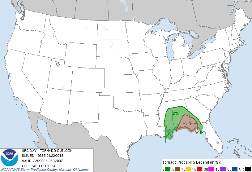 20180422 2000 UTC Day 1 Tornado Probabilities Graphic