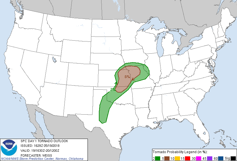 20180519 1630 UTC Day 1 Tornado Probabilities Graphic