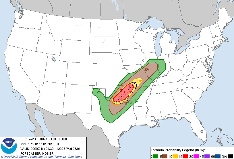 20190430 2000 UTC Day 1 Tornado Probabilities Graphic