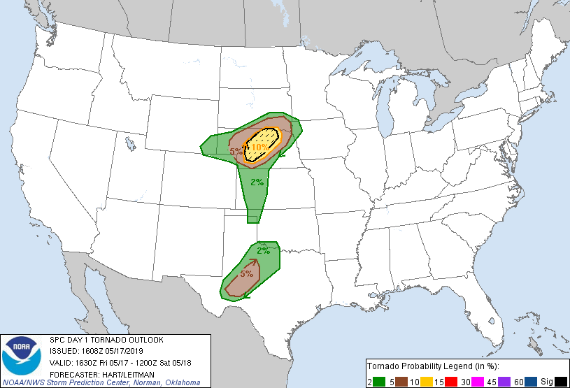 20190517 1630 UTC Day 1 Tornado Probabilities Graphic