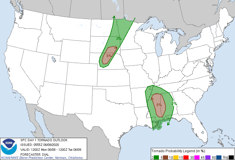 20200608 1200 UTC Day 1 Tornado Probabilities Graphic