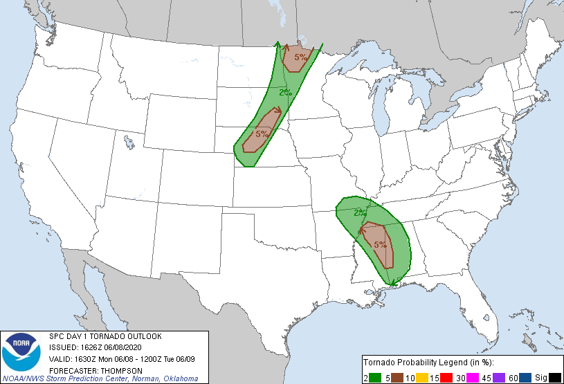 20200608 1630 UTC Day 1 Tornado Probabilities Graphic
