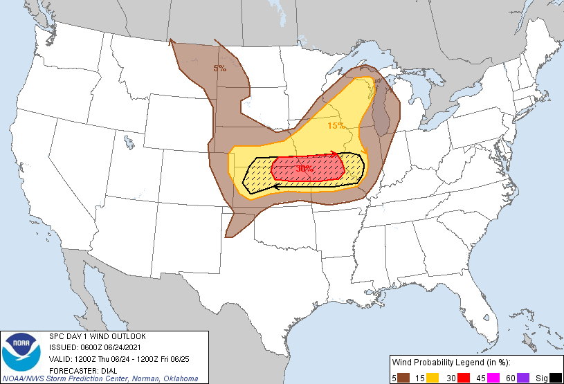 20210624 1200 UTC Day 1 Damaging Wind Probabilities Graphic