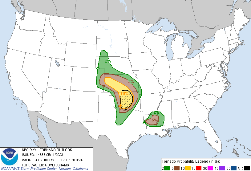 20230511 1300 UTC Day 1 Tornado Probabilities Graphic
