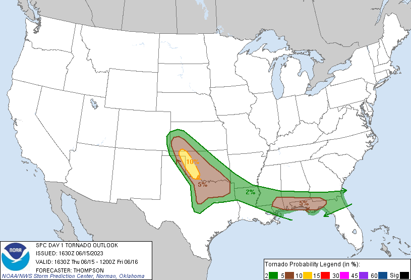 20230615 1630 UTC Day 1 Tornado Probabilities Graphic