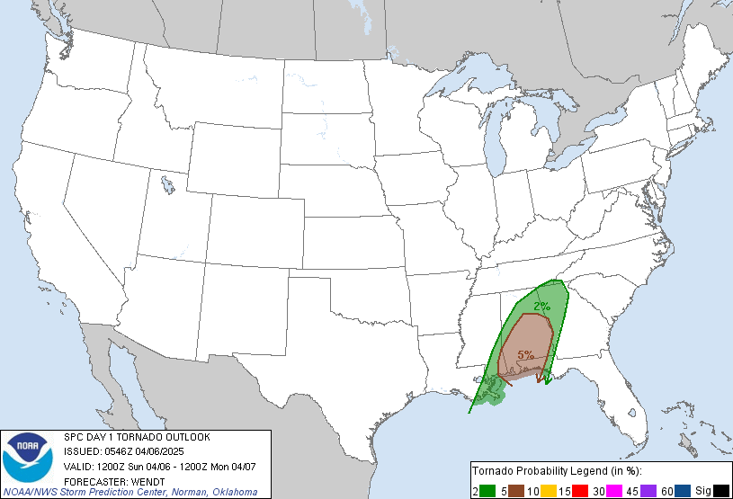 SPC Day 1 1200Z Tornado Prob Outlook