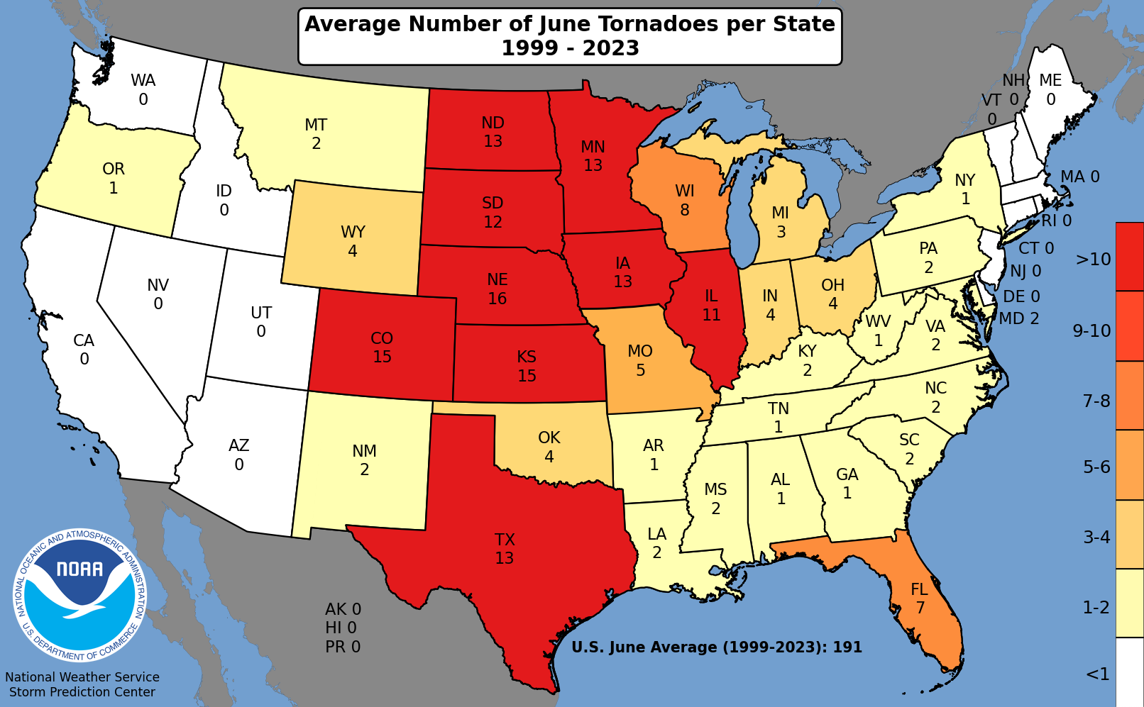 Here’s where tornadoes typically form in June across the United States