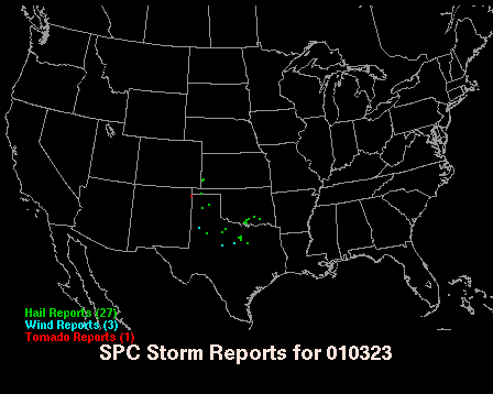 Map of yesterday's severe weather reports