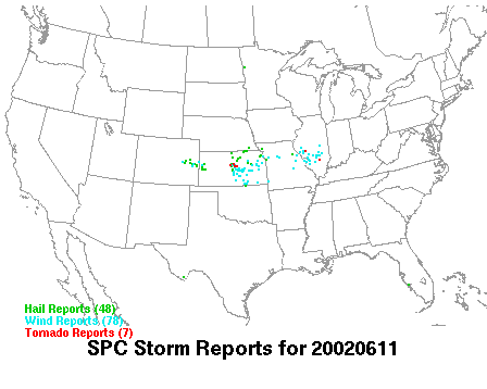 Map of yesterday's severe weather reports