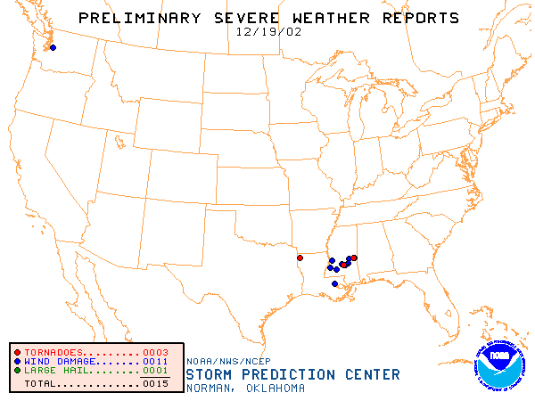 Map of yesterday's severe weather reports