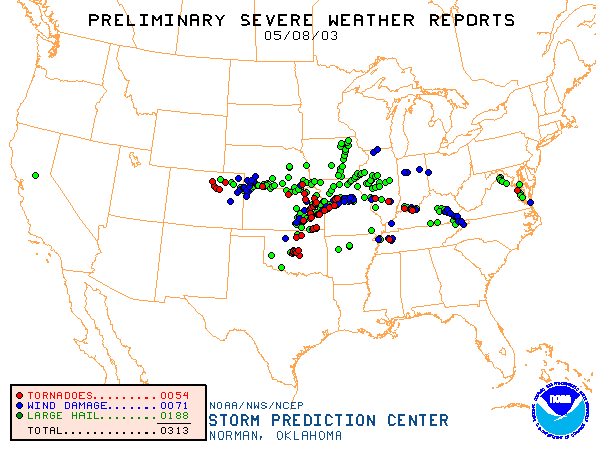 Preliminary Storm Reports for 5/08/2003 Compiled by the Storm Prediction Center