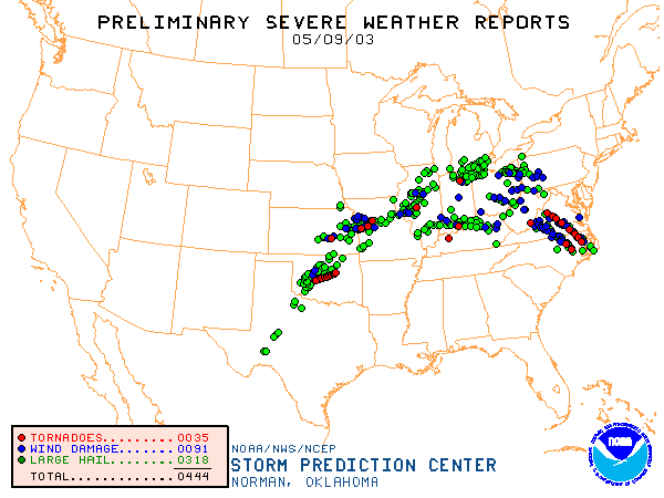 Preliminary Storm Reports for 5/09/2003 Compiled by the Storm Prediction Center