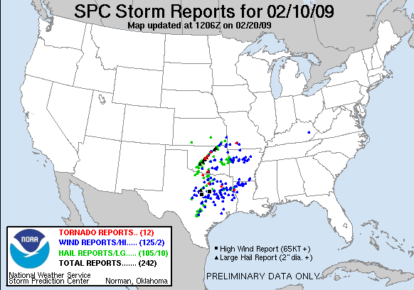 Preliminary Storm Reports for 2/10/2009 Compiled by the Storm Prediction Center