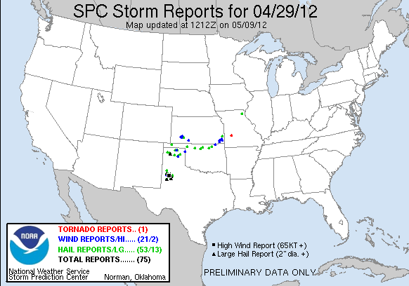 Preliminary Storm Reports for 4/29/2012 Compiled by the Storm Prediction Center