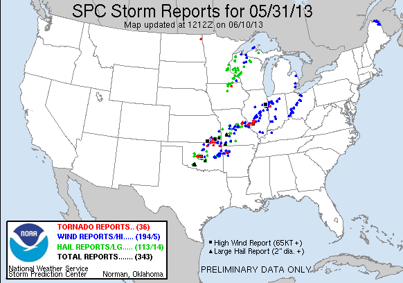 Preliminary Storm Reports for 5/31/2013 Compiled by the Storm Prediction Center