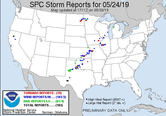 SPC Storm Reports 5/24/2019